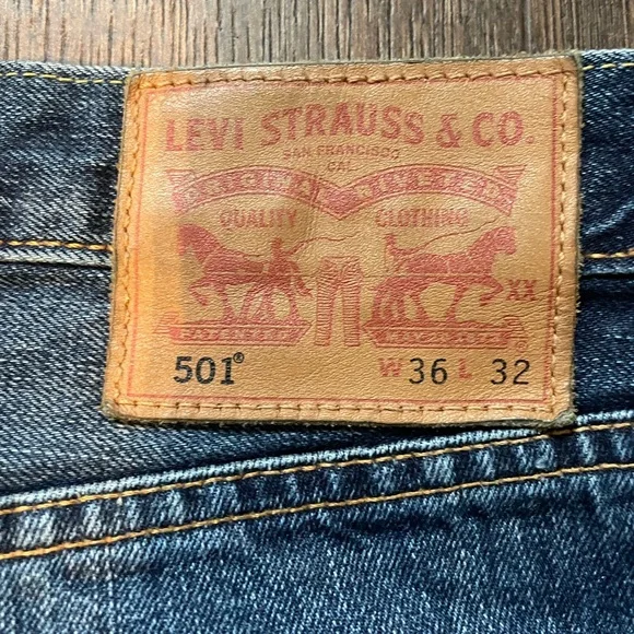 Levi's 501 Men's Straight Dark Blue Denim Jeans 36x32 - Picture 3 of 3